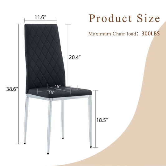 Modern Style Dining Chairs Set Of 4 In Black, Essential For Minimalist Homes.Meeting Family Dining Needs,PU Material Seat,Silver Metal Legs,Blending Into Various Home Environments.W1151107272