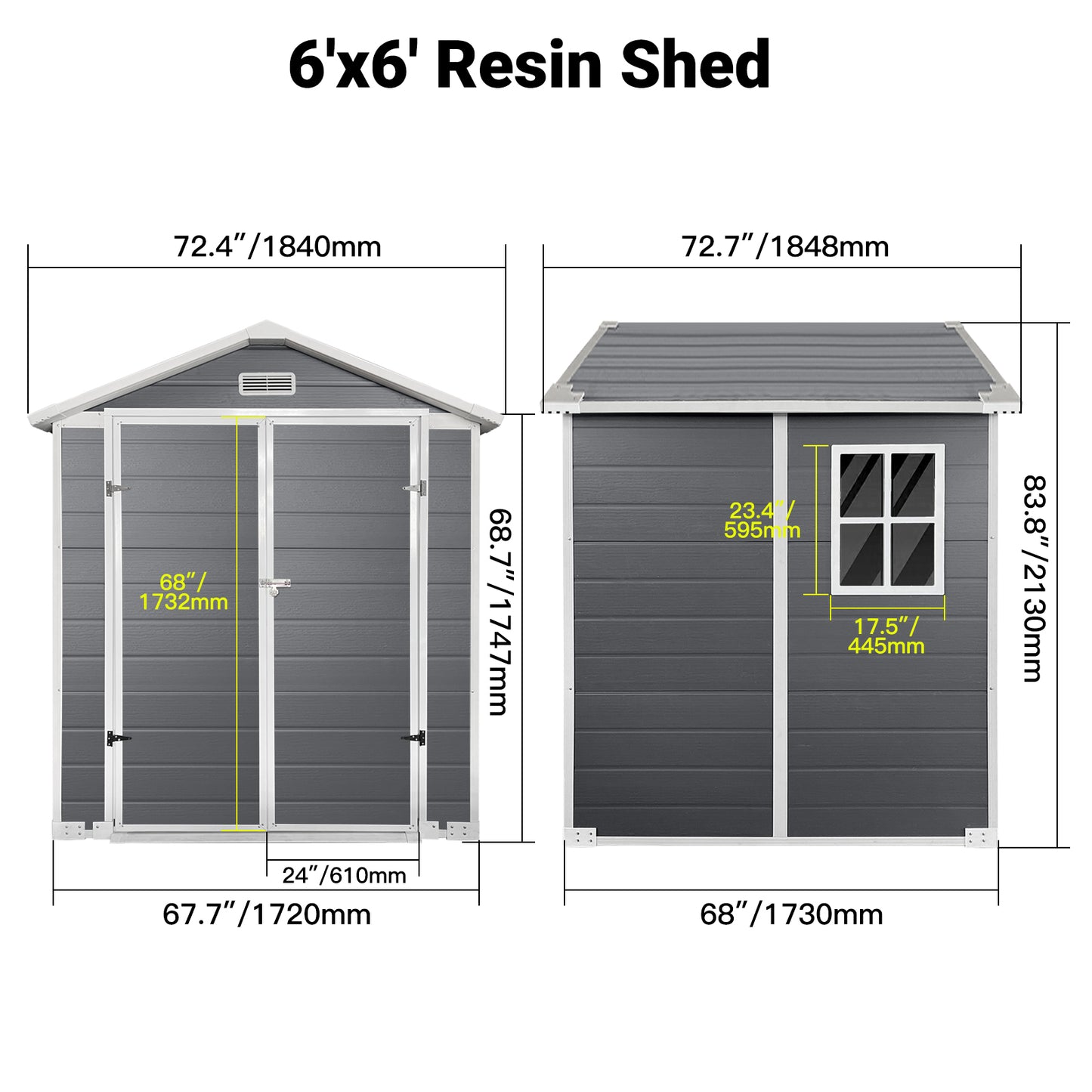 6x6 Ft Plastic Outdoor Storage With Floor And Lockable Door Plastic Garden Shed For Backyard, Lawn, Gray