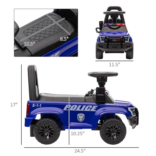 Kids Push Ride On Car With Working PA System And Horn, Police Truck Style  Foot-to-Floor Sliding Car For Boys And Girls With Under-Seat Storage, For 18 Months To 5 Years Old, Blue