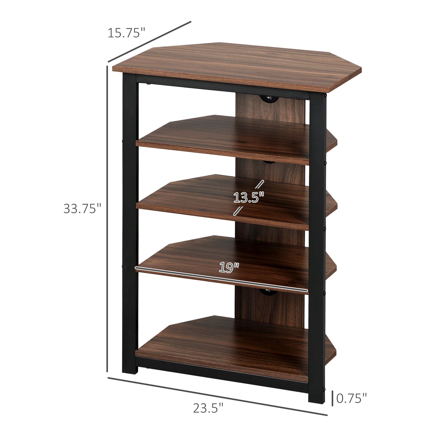 Media Stand With 4-Tier Audio Rack AV Media Corner Shelf With Cable Management For DVD Players Game Console TV Box Cable Box Xbox WiFi Router, Brown