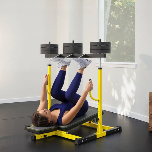 Soozier Vertical Leg Press Machine With Adjustable Leg, Back, And Head Positions, 1 Standard Plate Compatible, Yellow