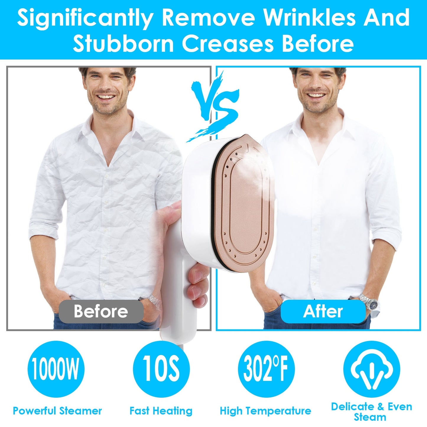 One Thousand W Portable Handheld Steamer For Hang Flat Ironing Travel Garment Steamer With 180 Degree Rotatable Handle 10S Fast Heating Clothing Wrinkles Remover For Home Office Travel