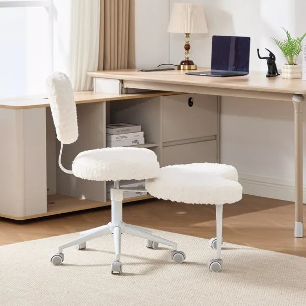 Artificial Rabbit Hair Meditation Chair Plus, Cross Legged Chair With Wheels, ADHD Chair, Criss Cross Desk Chair With Lumbar Support And Adjustable Stool, Flexible Design For Fidgety Sitters, Beige