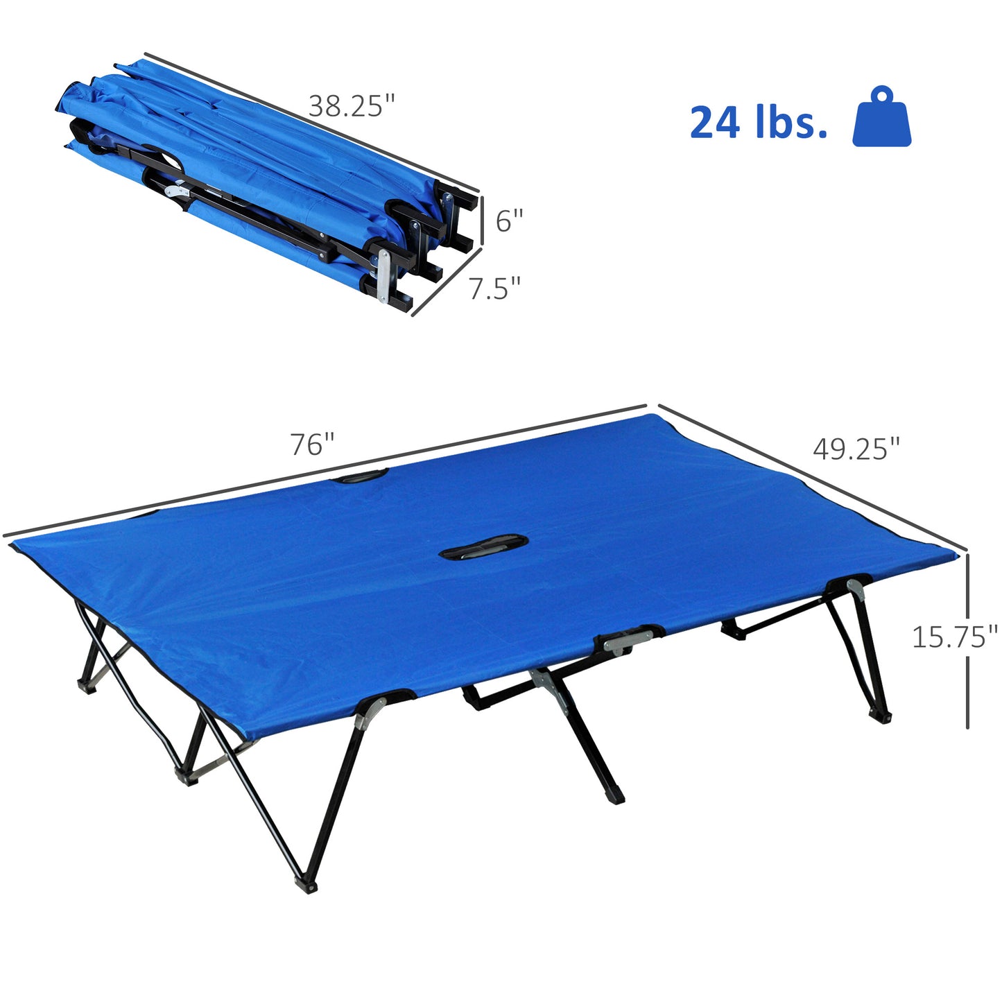 2 Person Folding Camping Cot For Adults, 50" Extra Wide Outdoor Portable Sleeping Cot With Carry Bag, Elevated Camping Bed, Beach Hiking, Blue