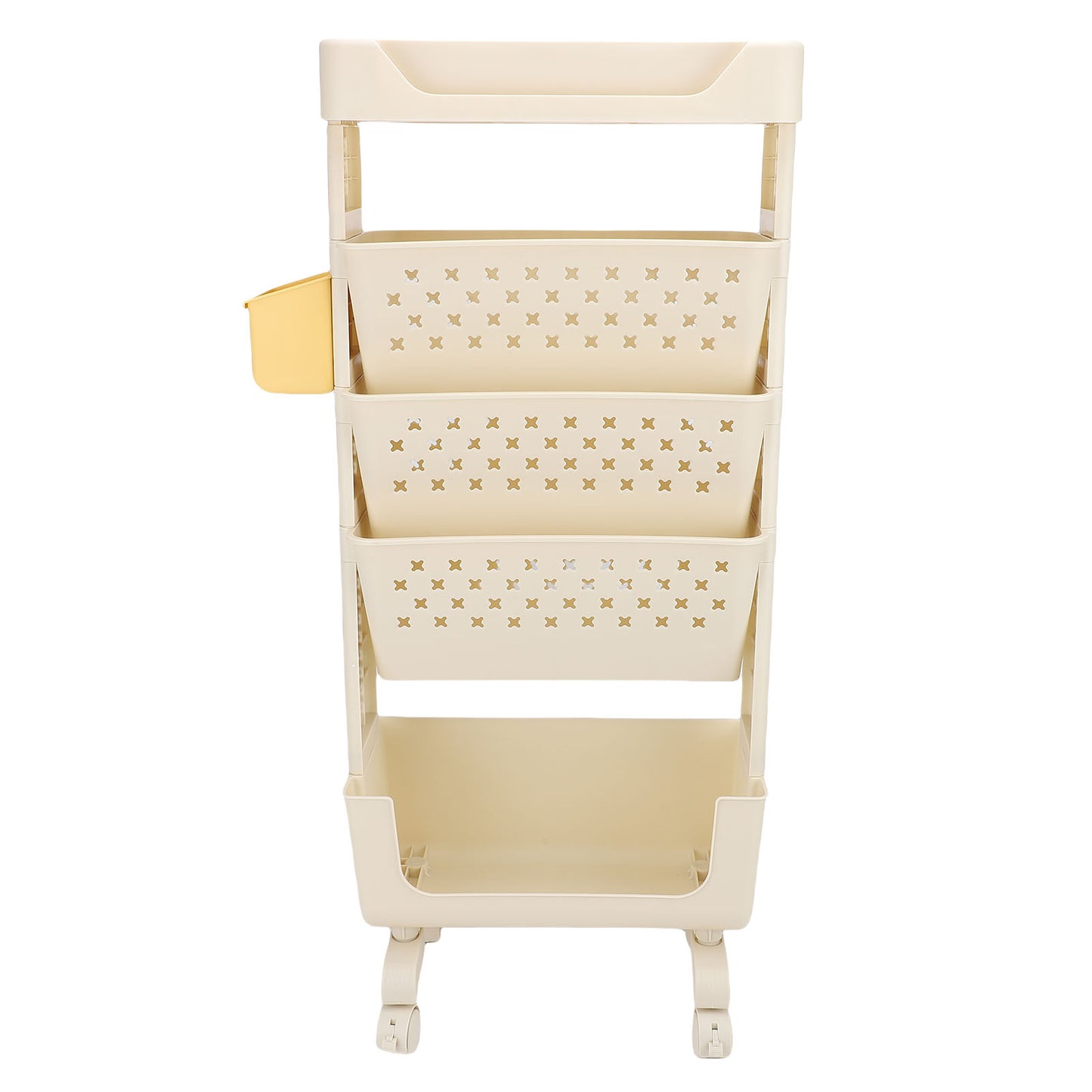 Rolling Book Cart 5 Tier PP Multi Functional Movable Storage Book Rack Utility Organizer Bookshelf With Lockable Casters For Study Office Bedroom Cream White