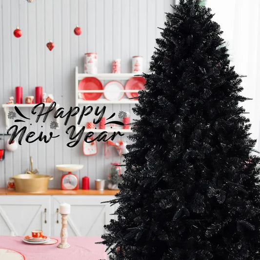 Artificial 6ft Black LED-lit Christmas Tree With 1460PE&PVC Mixed Branch Tips,Hinged Premium & Foldable Base For Indoor Holiday Decorating