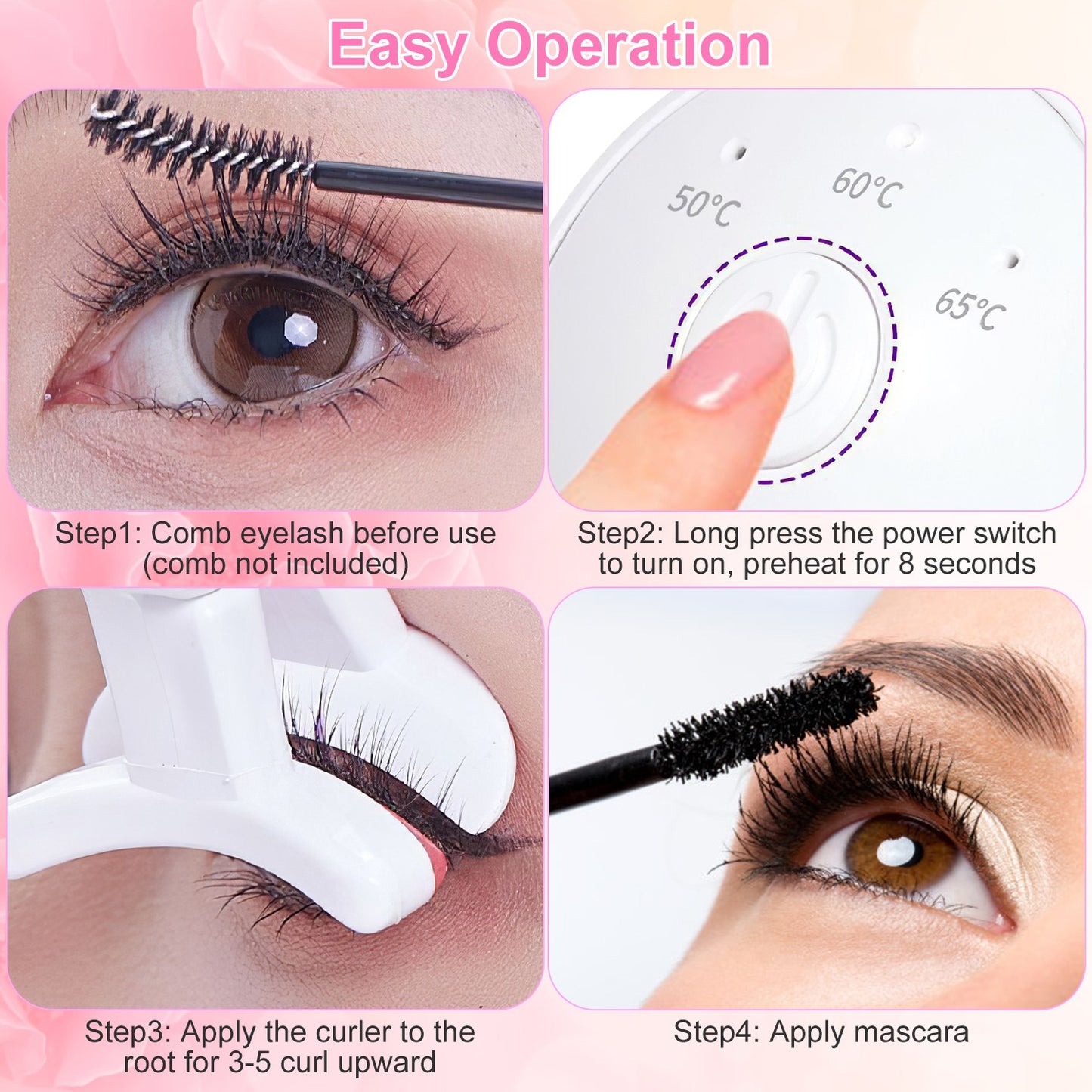 2Pcs Heated Eyelash Curler Electric USB Rechargeable Eyelash Curler Anti Burn Compact With Comb Heat Up Fast Within 8S For All Eye Shapes For Women Make Up Gift Travel Valentine Mother Day