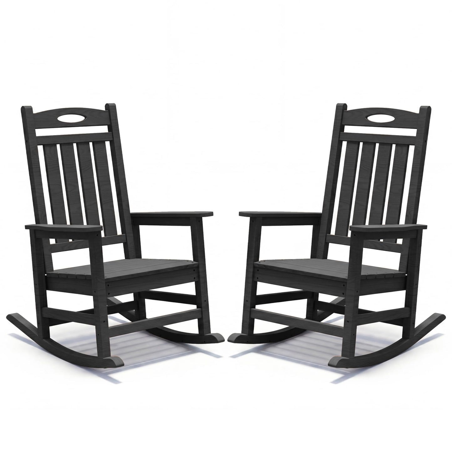 Outdoor Rocking Chair Set Of 2, HDPE Patio Rocking Chair For Adults, Oversized Outdoor Rocker For Porch Garden Lawn,Black