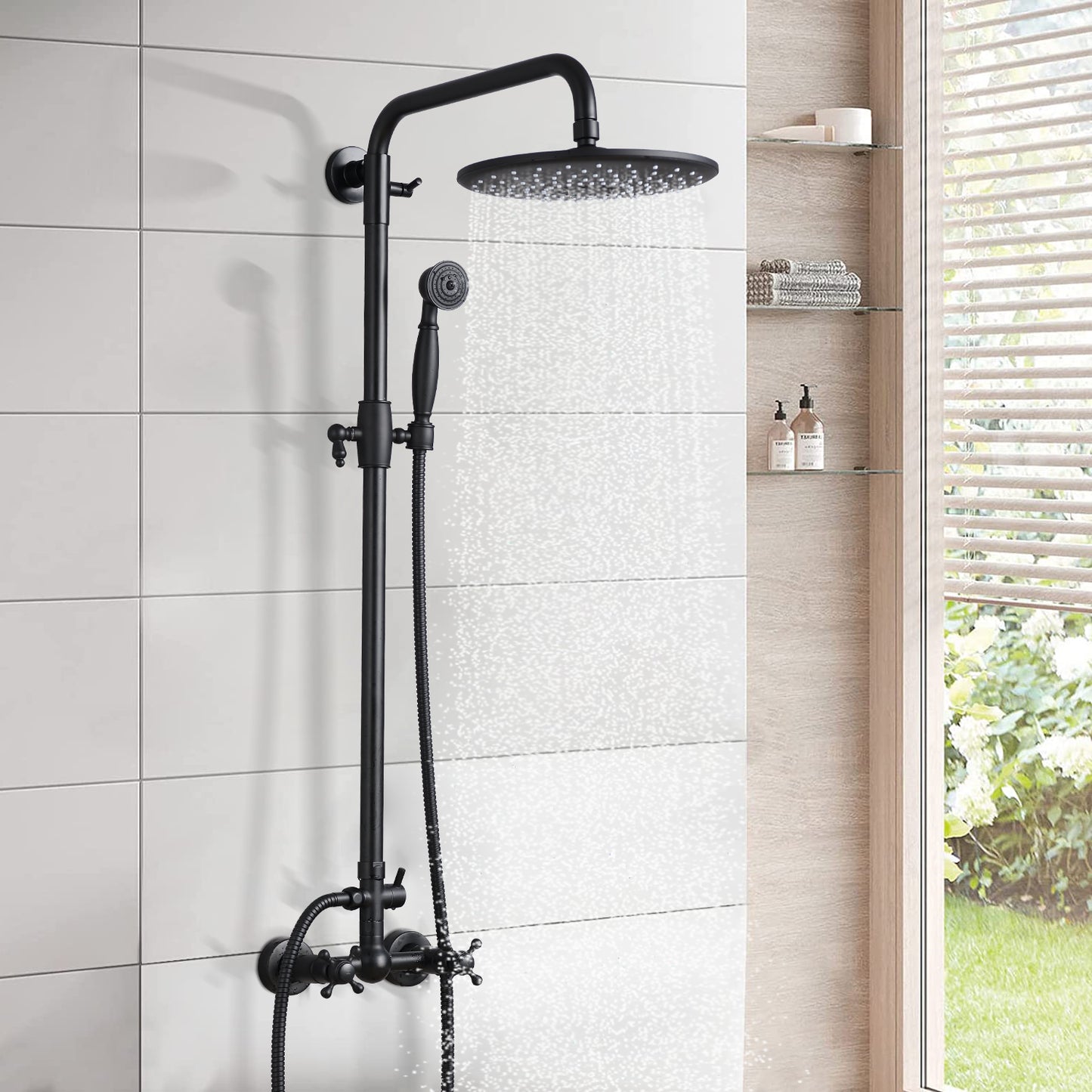 Handshower  Shower Head With Handheld Shower System With 8  Rain Shower HeadRain Shower System Dual Shower Combo  Matte Black