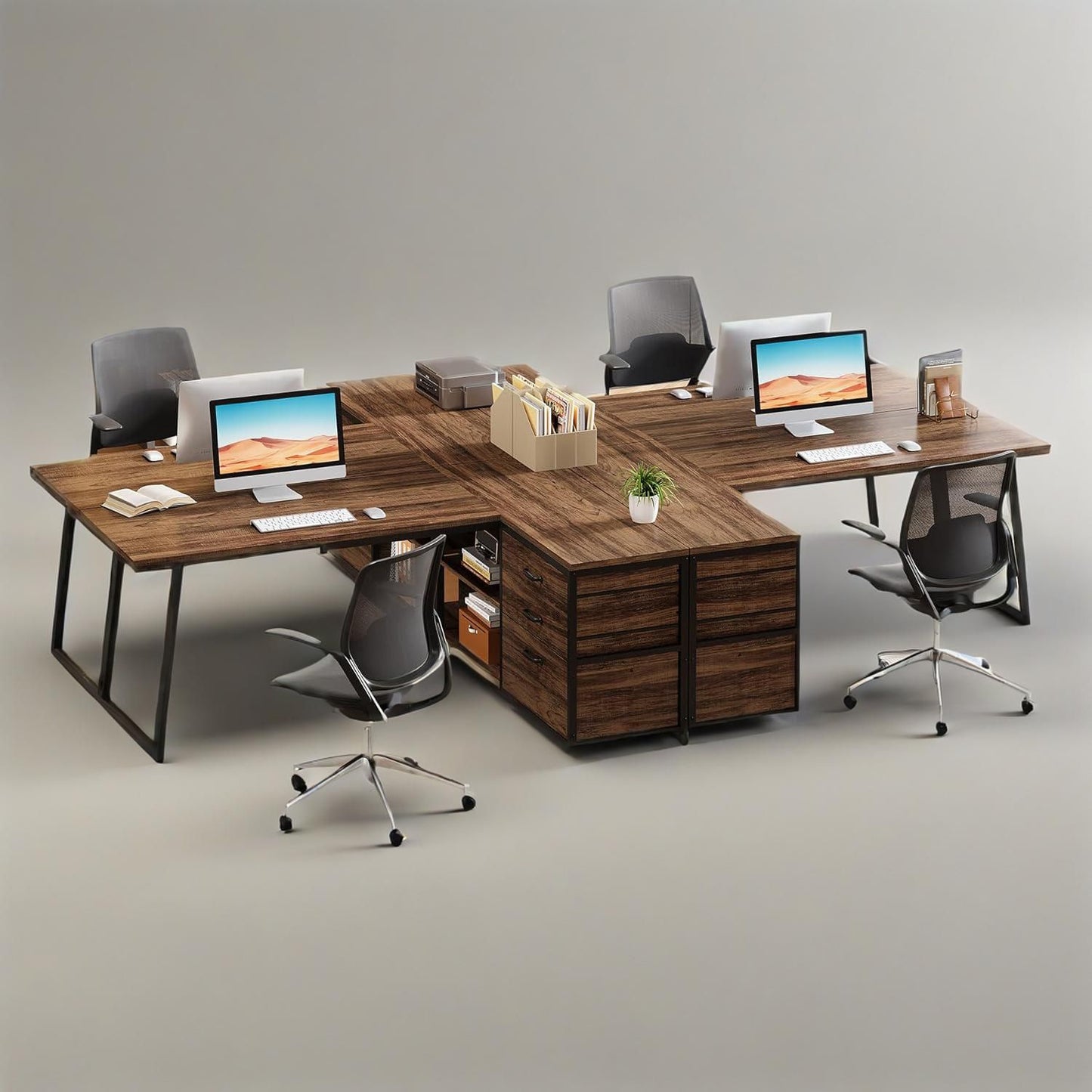 53" L Shaped Office Desk, Reversible Corner Computer Desk With 3 File Drawers And 2 Storage Shelves