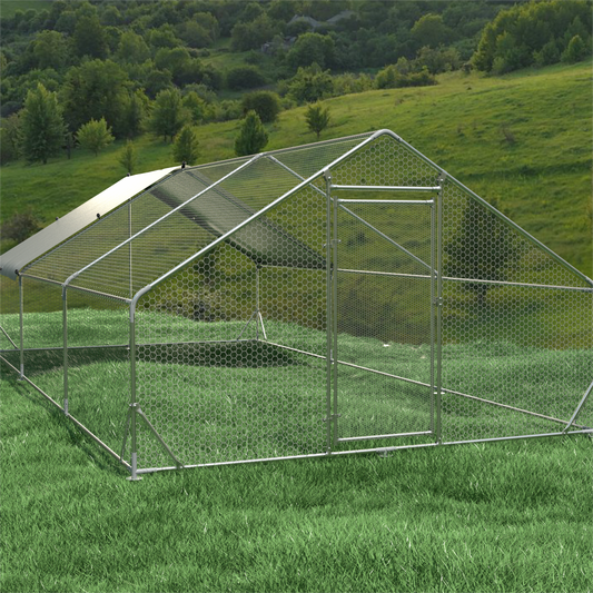Large Metal Chicken Coop Walk-in Poultry Cage Hen Run House Rabbits Habitat Cage Spire Shaped Coop With Waterproof And Anti-Ultraviolet Cover 19.5L X 9.7'W X 6.4 H