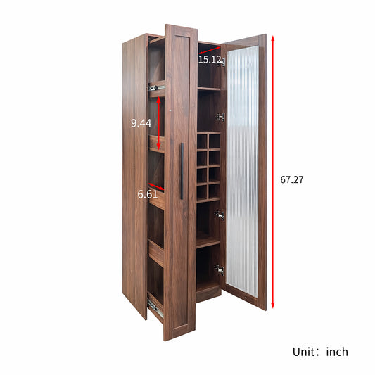 Kitchen Pantry Cabinet With Multi-functional Pull-out Multi-tier Storage Shelf,Farmhouse Storage Cabinet With Glass Doors,Pantry Organizers For Kitchen, Bar Cabinet,Dining Room