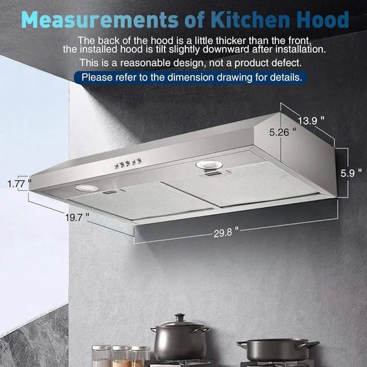 30 Inch Kitchen Under Cabinet Range Hood 500 CFM Stainless Steel 3-Speed