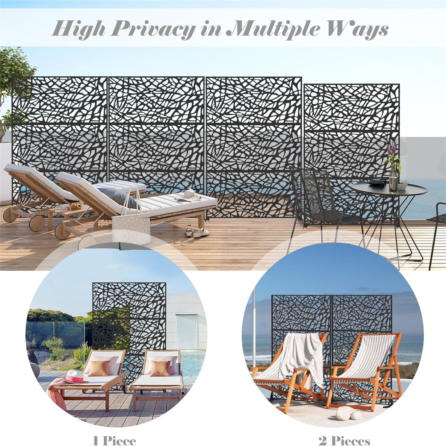 Metal Privacy Screens And Panels With Free Standing, Freestanding Outdoor Indoor Privacy Screen, Decorative Privacy Screen For Balcony Patio Garden, Room Divider, Mesh Shape