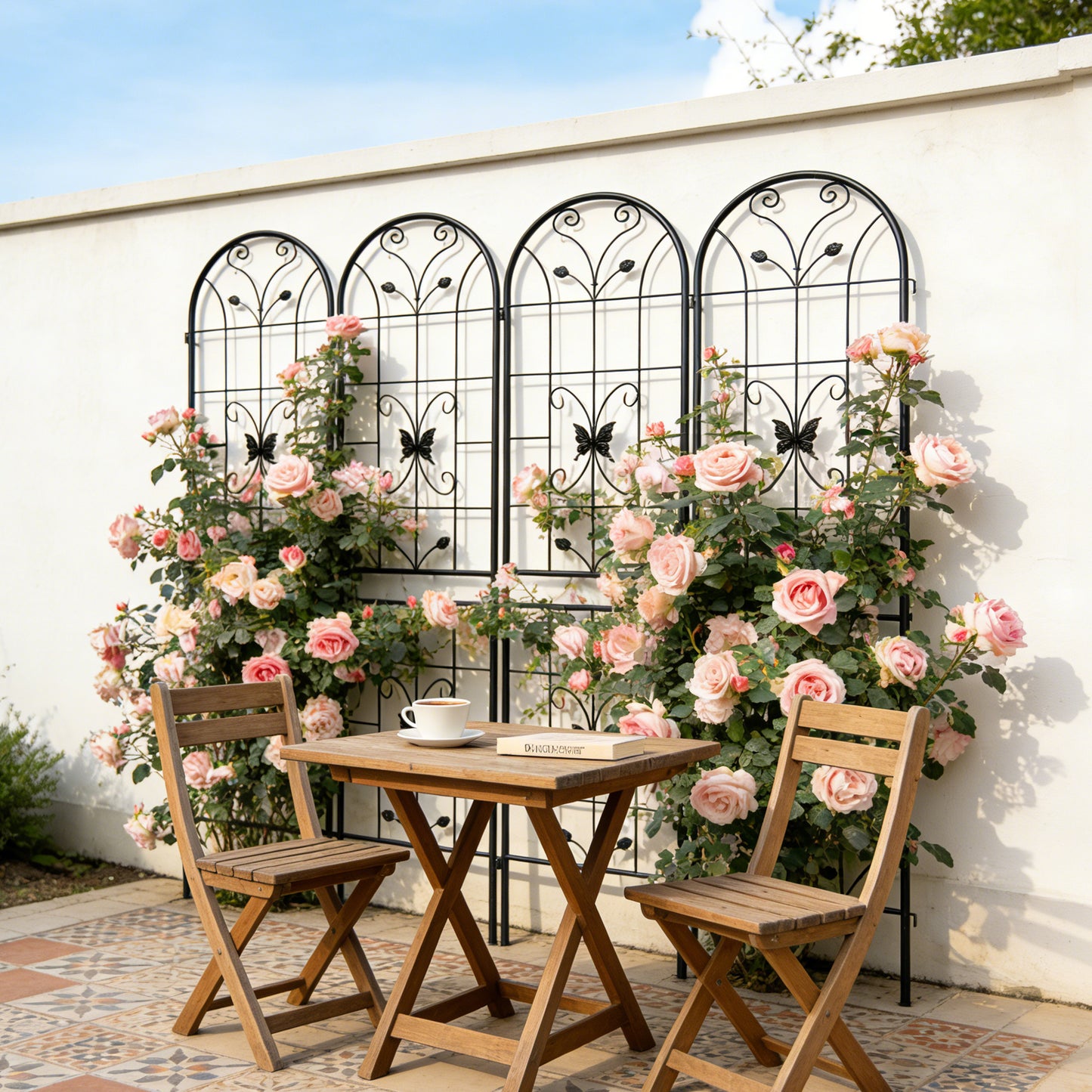 2 Pack Metal Garden Trellis 86.7  X 19.7  Rustproof Trellis For Climbing Plants Outdoor Flower Support Black