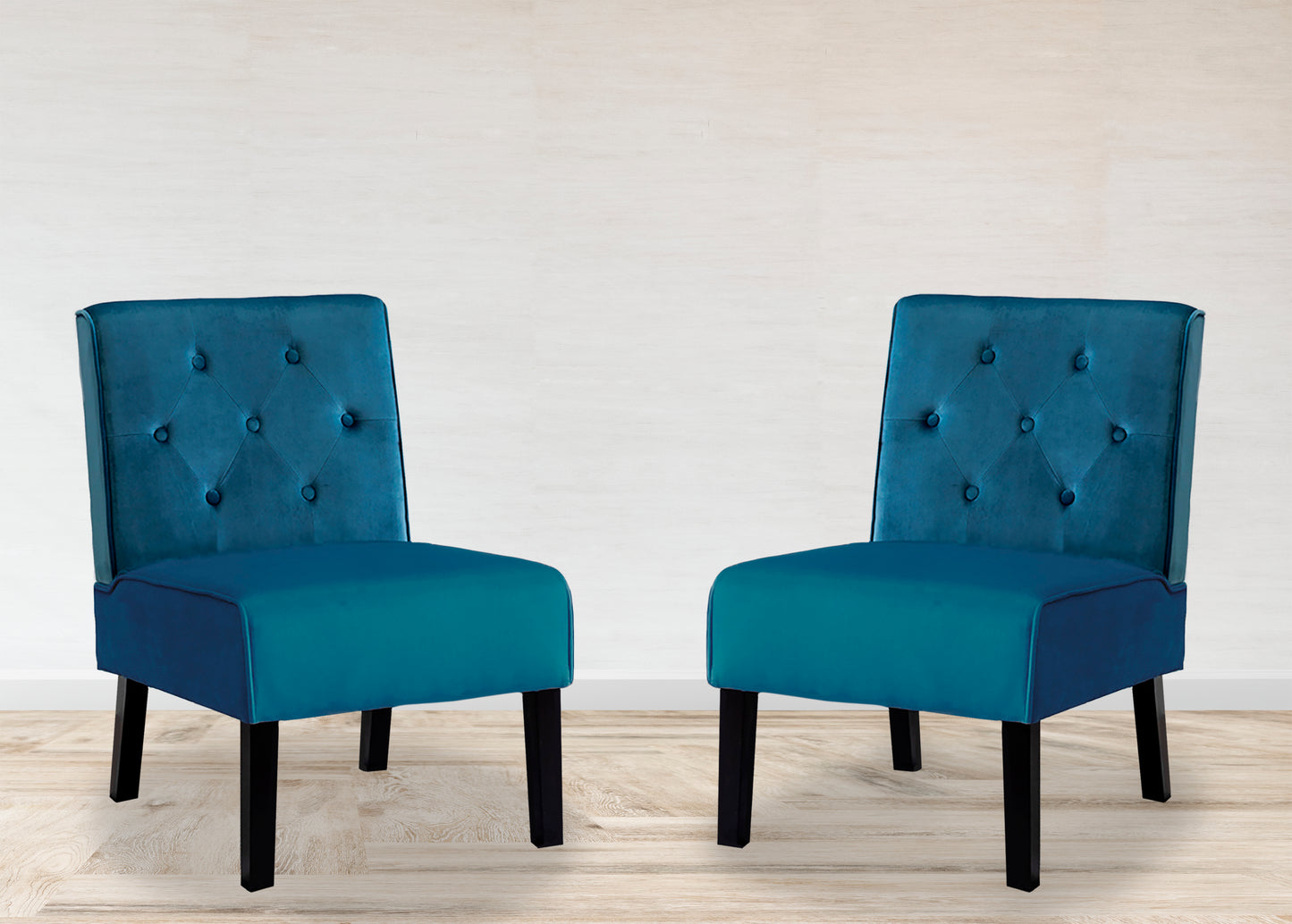 Reese 53    2Piece Living Room Armless Button Tufted Pattern Accent Chair With Velvet Fabric And Premium High Density Foam Cushion, Blue