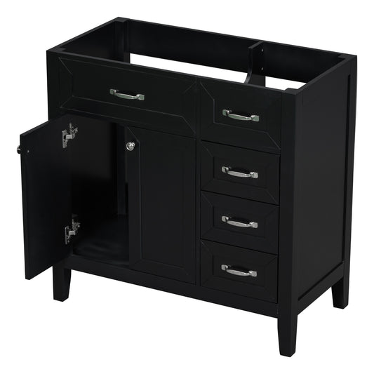 36 Bathroom Vanity Without Sink, Cabinet Base Only, Bathroom Cabinet With Drawers, Solid Frame And MDF Board, Black