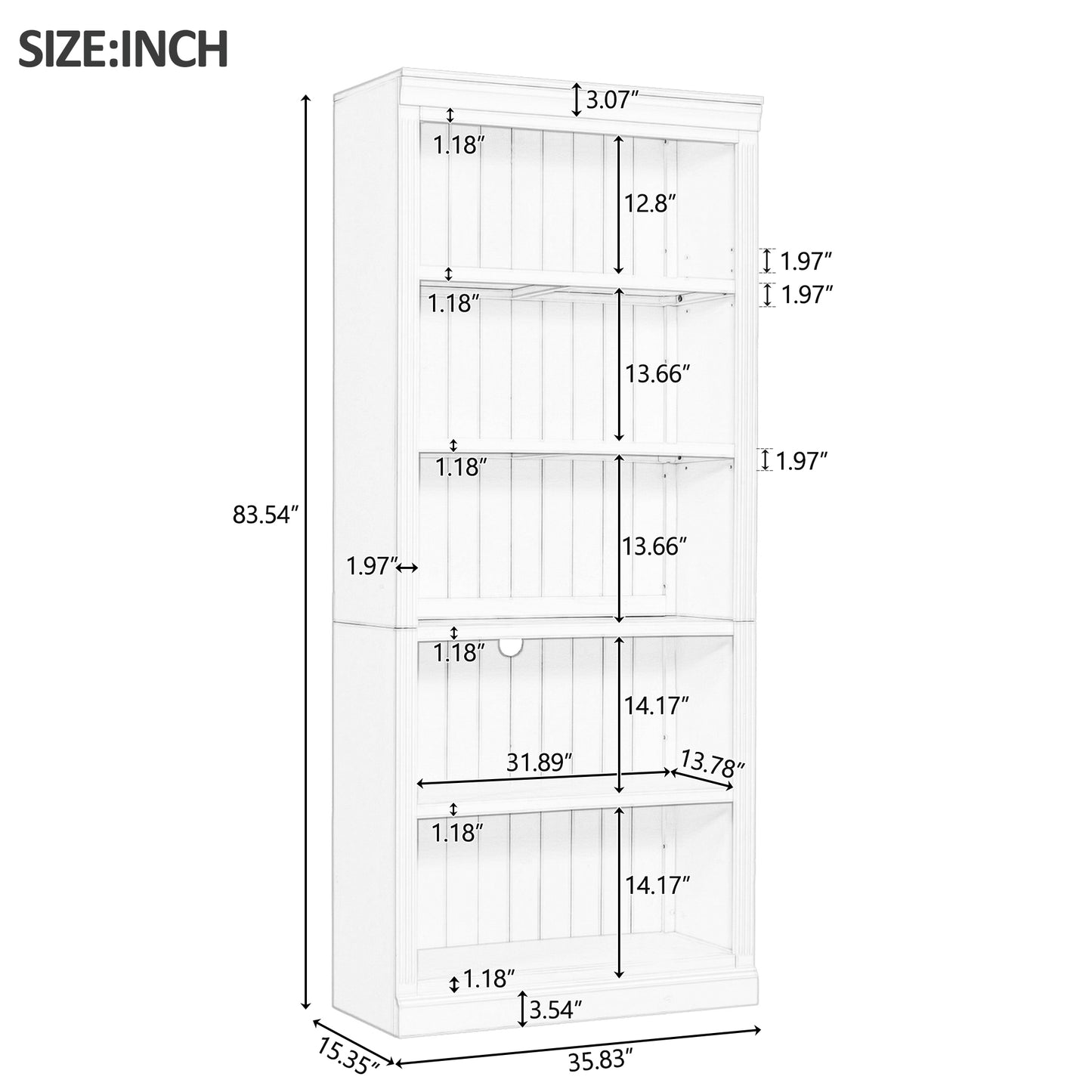 83.4 Tall Wood Bookcase With Light Strip,5-Tier Decor Bookshelves With Adjustable Shelves,Storage Organizer For CDs Books,Free Standing Storage Shelves For Living Room,Home Office,White