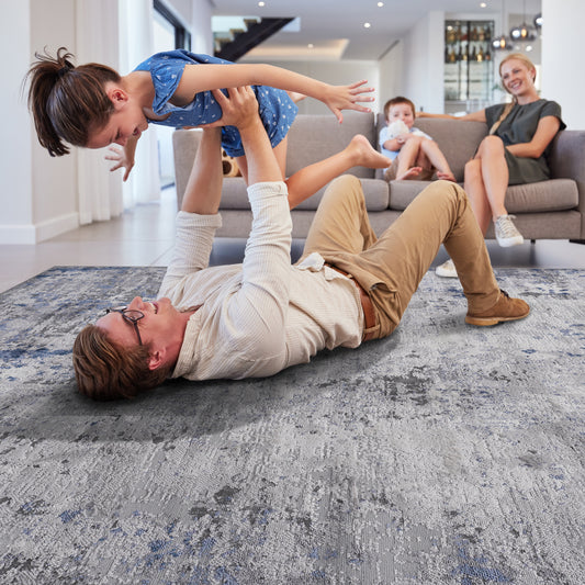 MARFI 2X8 Silver  Blue  Abstract Runner Rug