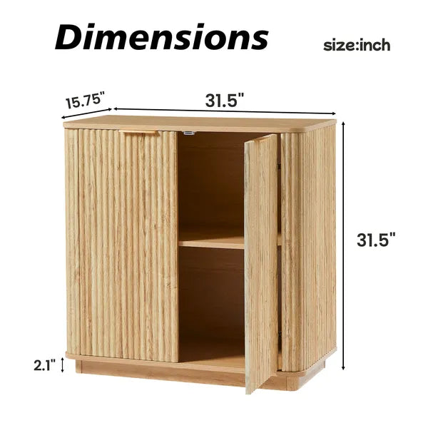 31.5'' Buffet Cabinet Sideboard With Storage Curved Wave Design For Bedroom, Living Room, Hallway, Oak,31.5''W X 15.75''D X 31.5''H.