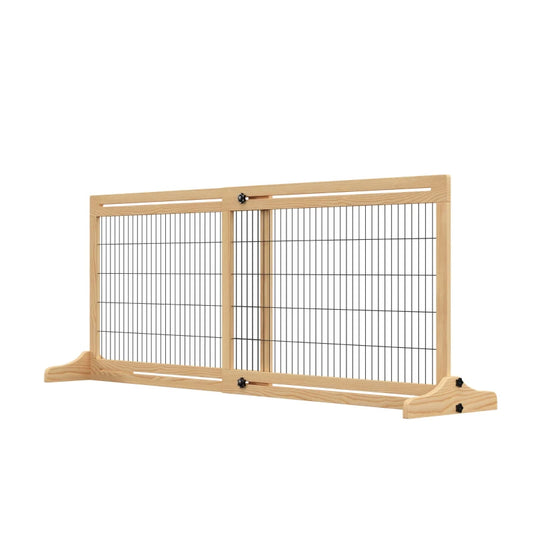 Extra Wide Freestanding Pet Gate With Adjustable Length Dog, Cat, Barrier For House, Doorway, Hallway, Natural
