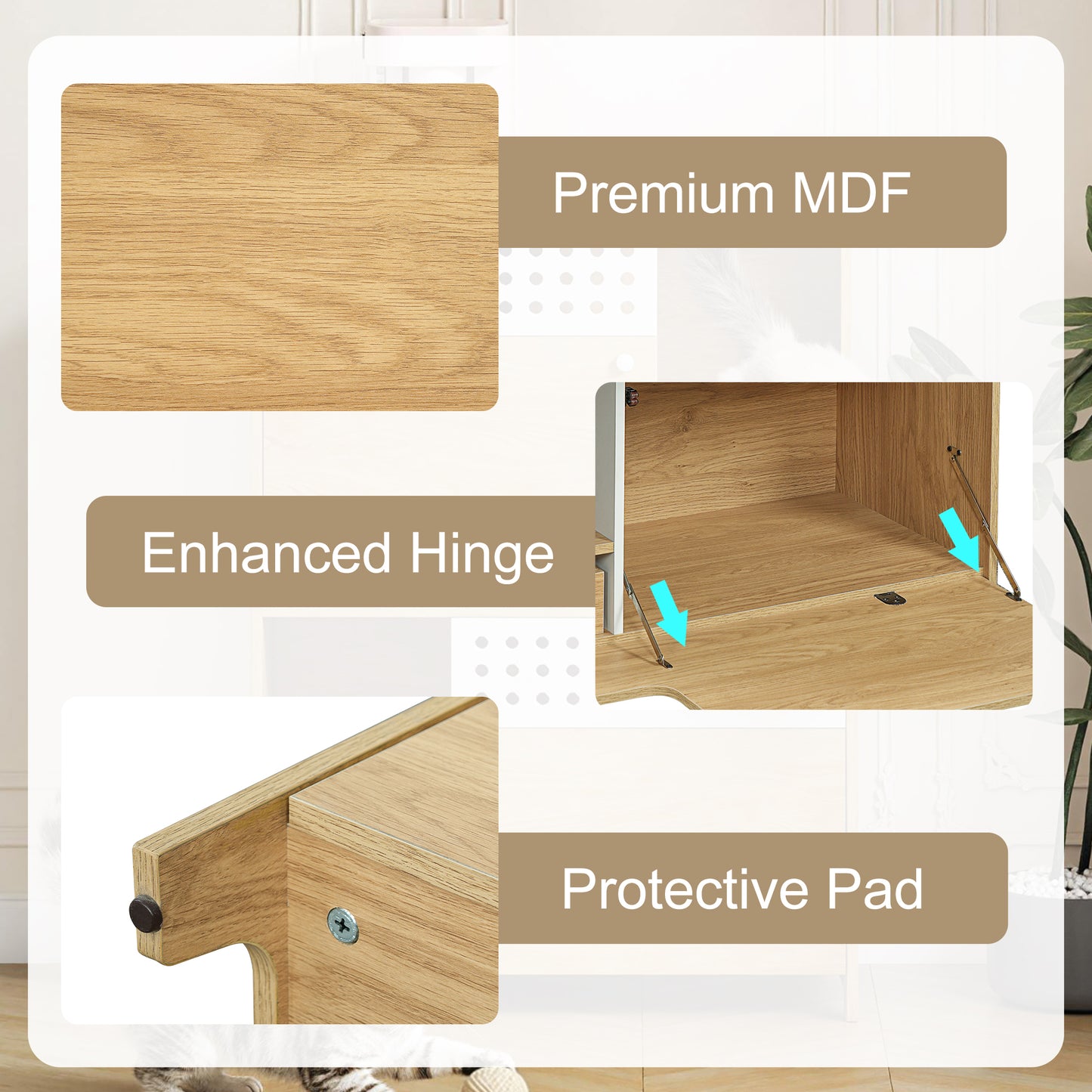 2-Piece Modern 2 IN 1 Cat Furniture Set, Cat Litter Box Enclosure Side Table, Cat House With Storage, For 2 Small-Medium Sized Cats - NATURAL