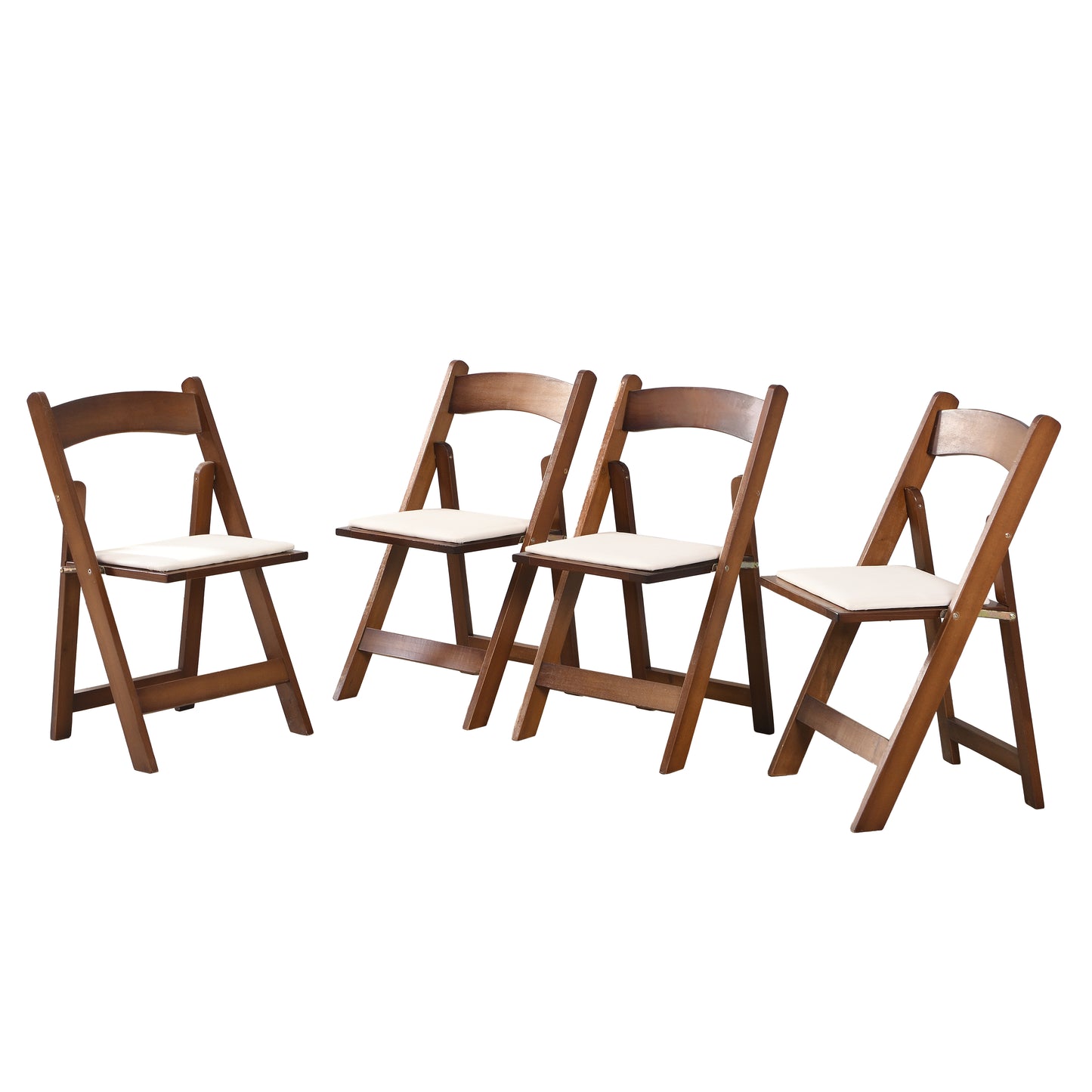 Upholstered Folding  Chair, Space Saving, Easy To Carry, 4PCS, Walnut Shelf Beige Cushion,Dining Room