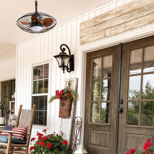 20 Inch Downrod Mount Ceiling Fan LED 18W 3CCT 5 ABS Blades DC Motor With Hanging And Hook For Outside Patios Pergola