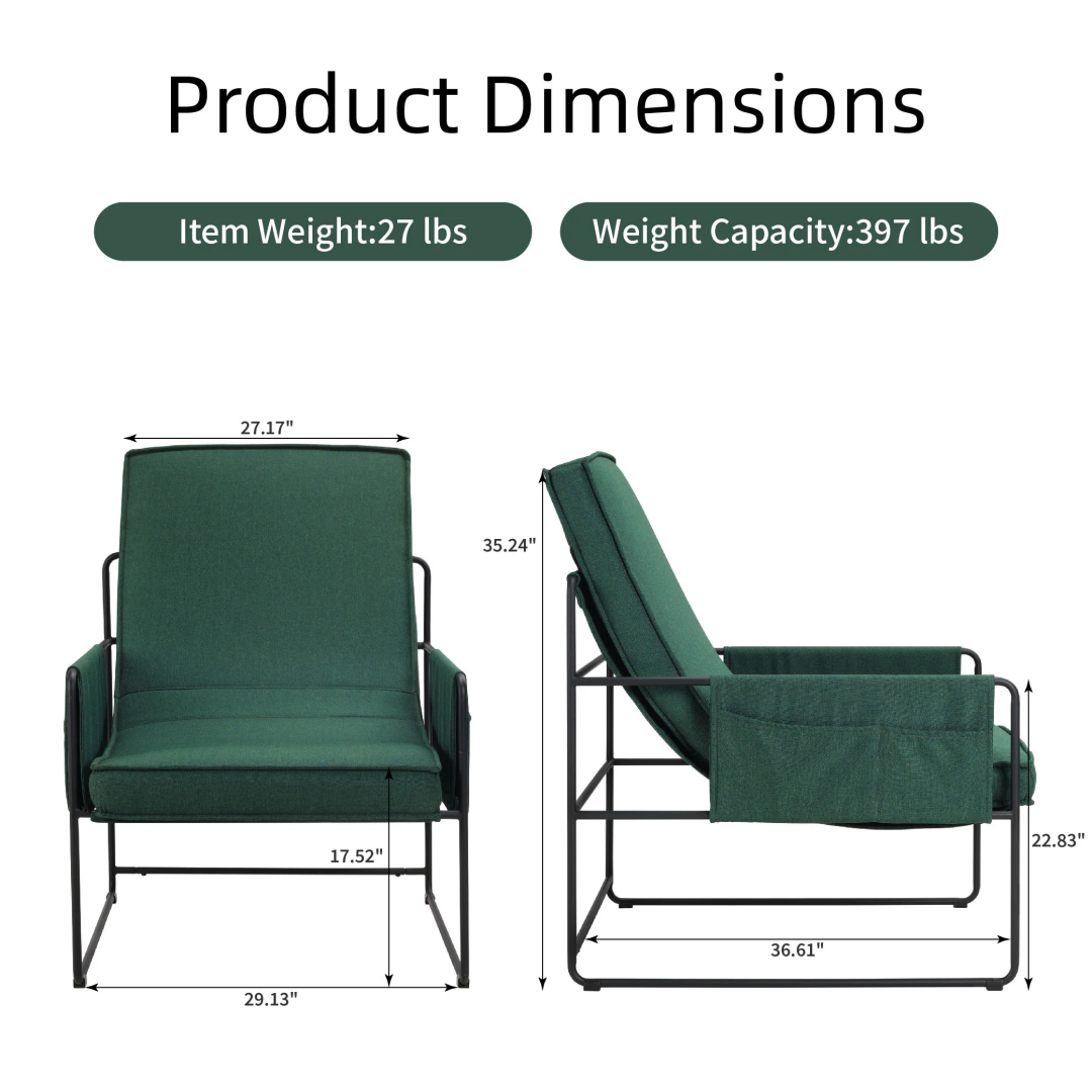 Sling Accent Chair,  Comfy Chair With Removable Cushion, Vanity Chair,  With Storage Bag For Living Room, Room Chair For Living  Room, Bedroom, Office, Green