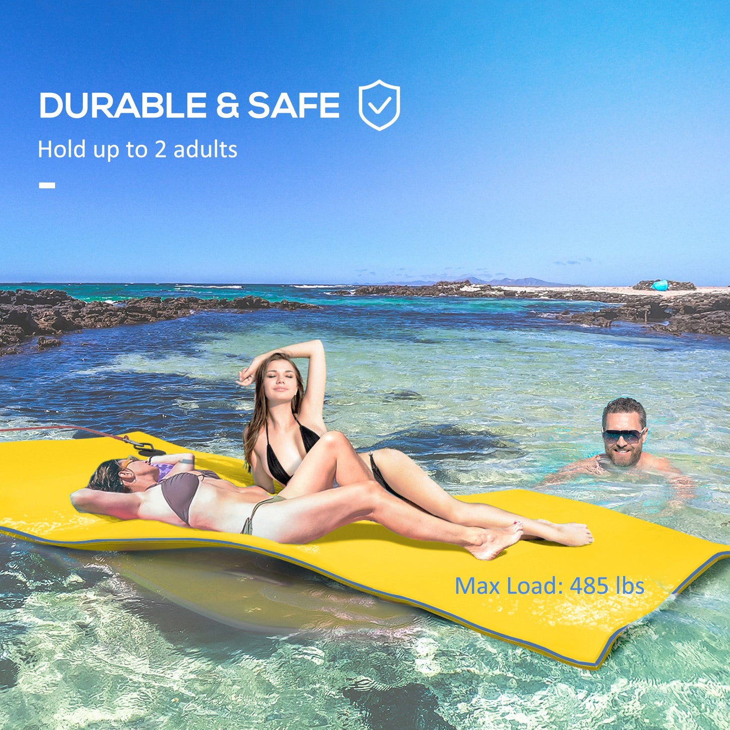 9 X 6 Lily Pad Water Mat For 2 Adults, Floating Water Pad For Lake, Pool, Ocean, Beach, And Boating, Yellow