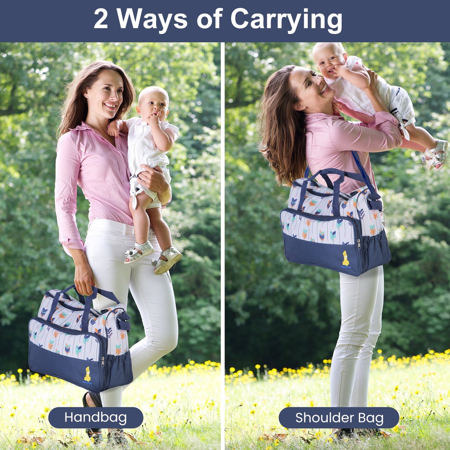 5Pcs Baby Nappy Diaper Bags Set For Picnic Mummy Diaper Handbags With Diaper Pad Food Bag Bottle Bag Travel Tote Bags For Mom Dad
