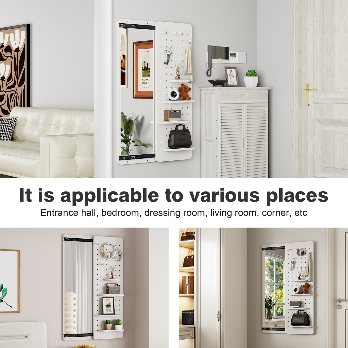 47.6 X 15.7 Inch Multi-functional Design Panel Wall-mounted Full-length Mirror, Space-saving, Can Be Pushed And Pulled. Suitable For Bedroom Living Room Entrance   White