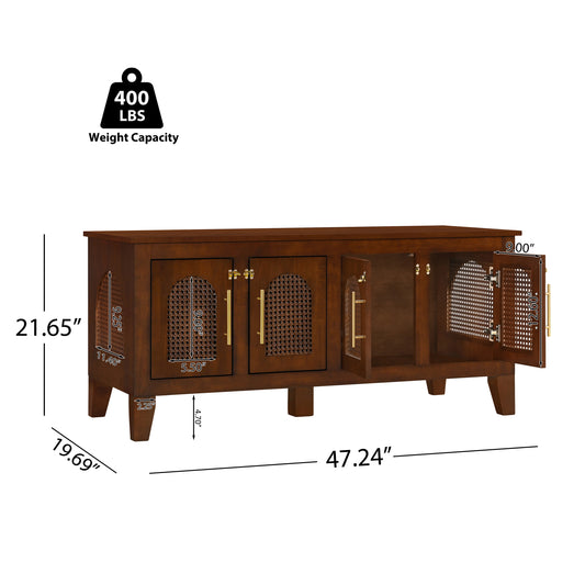 Lars Indoor Rattan Decorated Rubber Wood Dog Crate Cabinet Furniture -Stylish Pet Kennel With 4 Doors For Living Room