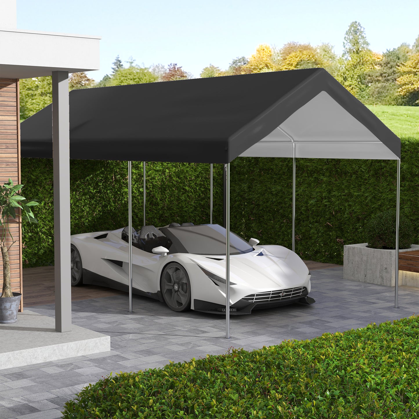20' X 10' Carport Replacement Canopy For Model 84C-207WT Or 84C-386V00WT With Ball Bungee Cords, Gray (Only Cover)