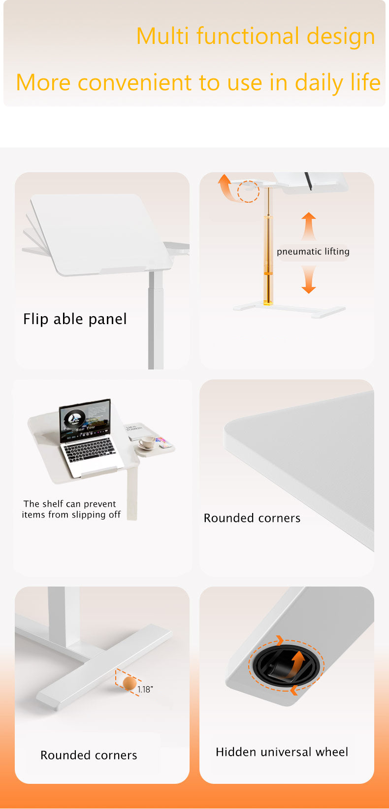 UPGRADED Overbed Bedside Desk, Mobile Rolling Laptop Stand Tilting Overbed Table With Wheels, Height Adjustable Tray Bedside Table For Laptop Bed Sofa, WHITE