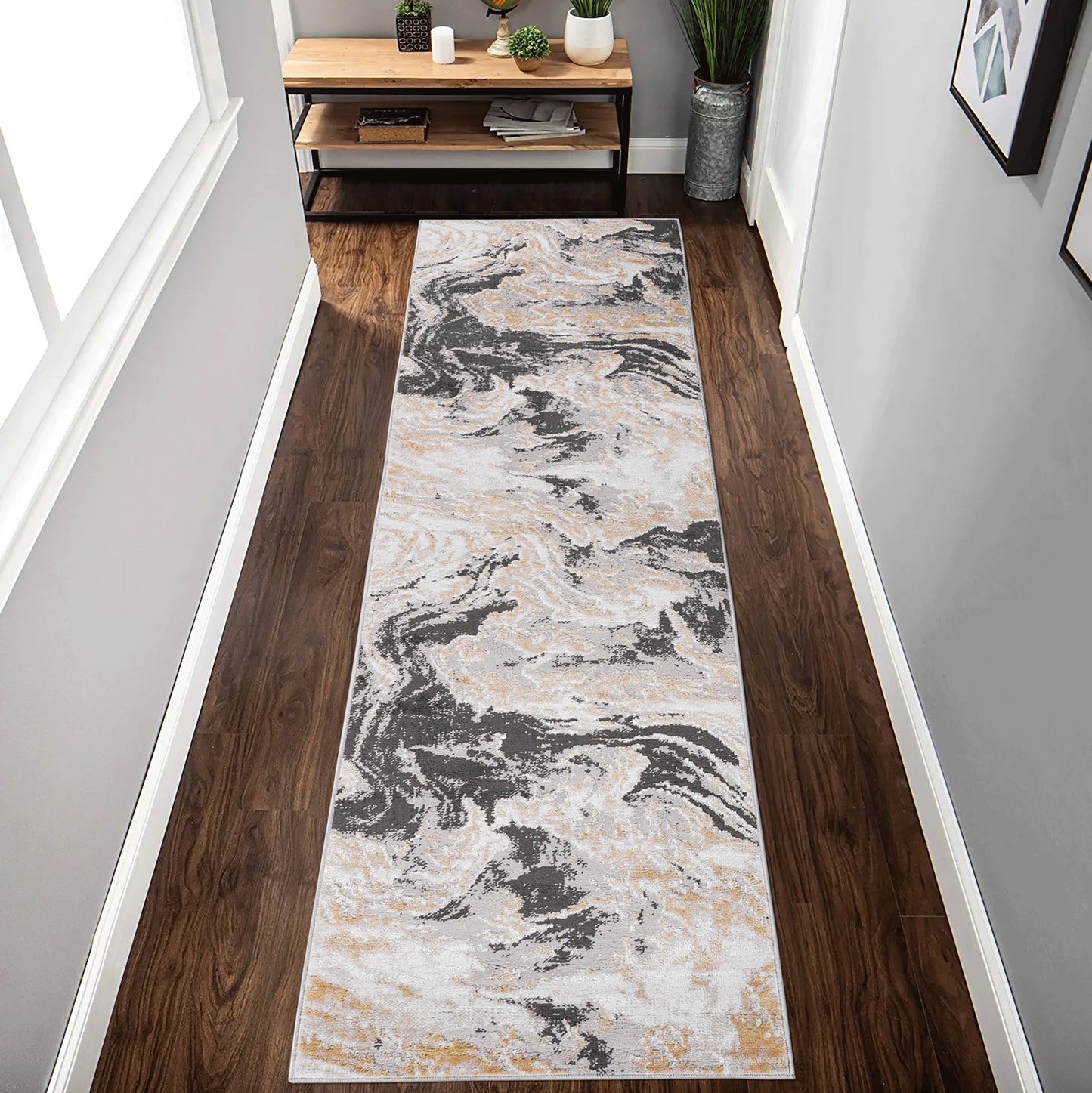 PAYAS 2X8 Grey  Abstract Runner Rug