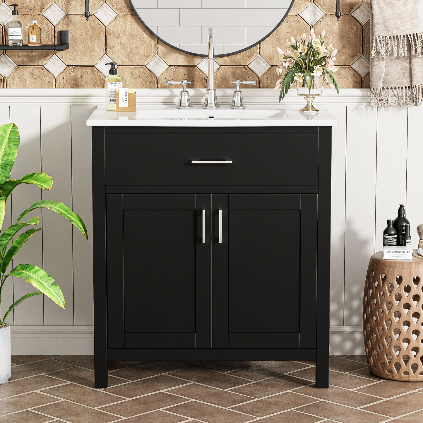 30-Inch  Bathroom Vanity With Ceramic Sink And Ample Storage - The Perfect Choice For Small Bathrooms