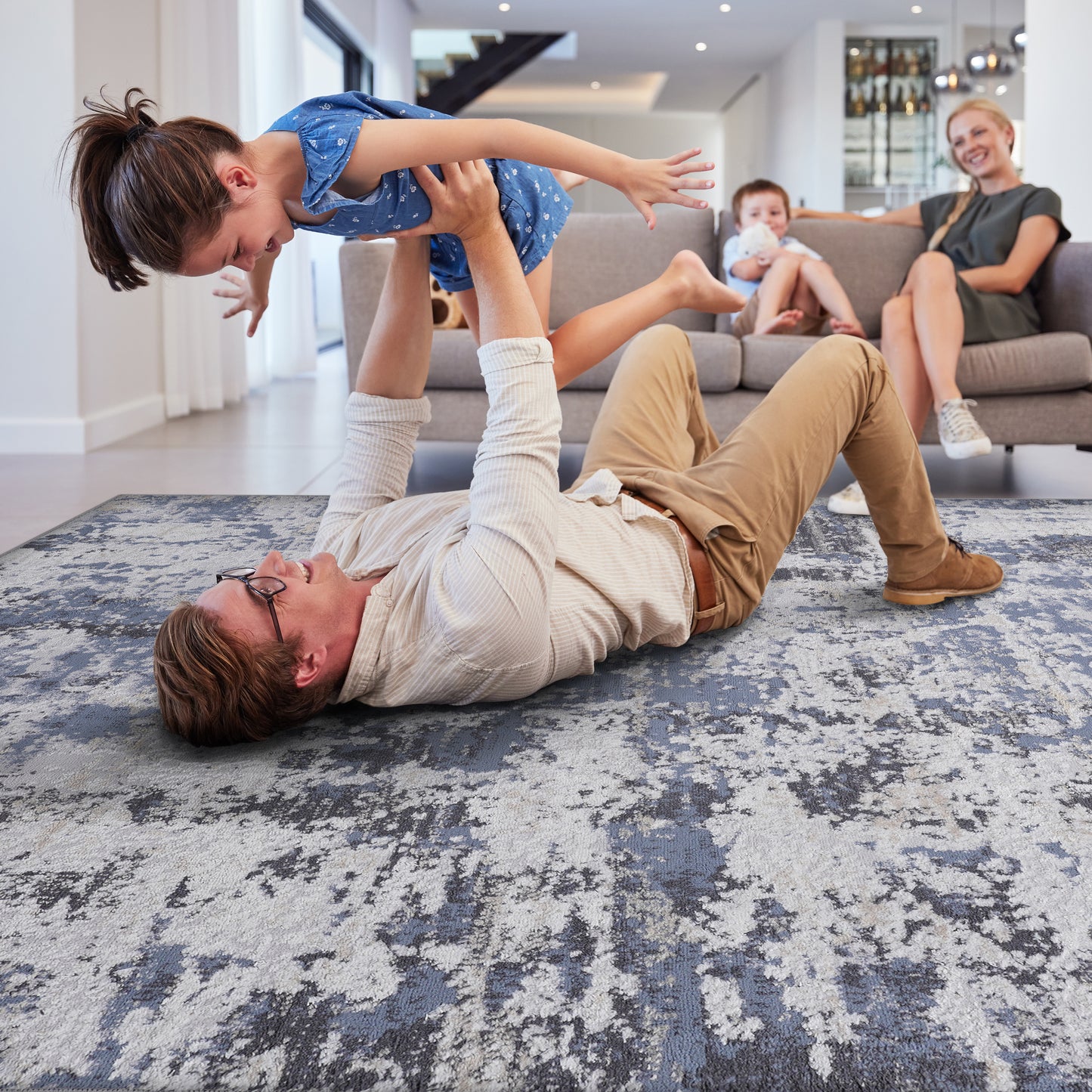 PAYAS  8X10 Grey  Denim  Abstract Area Rug