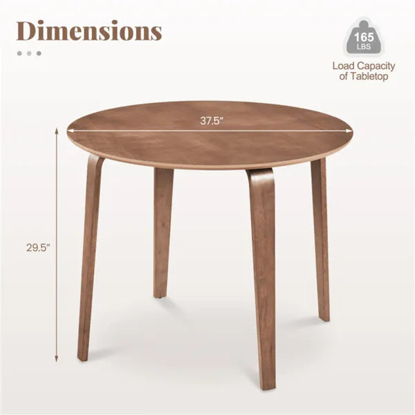 37.5" Round Dining Table, Solid Rubber Wood Legs For 4 People (Walnut)