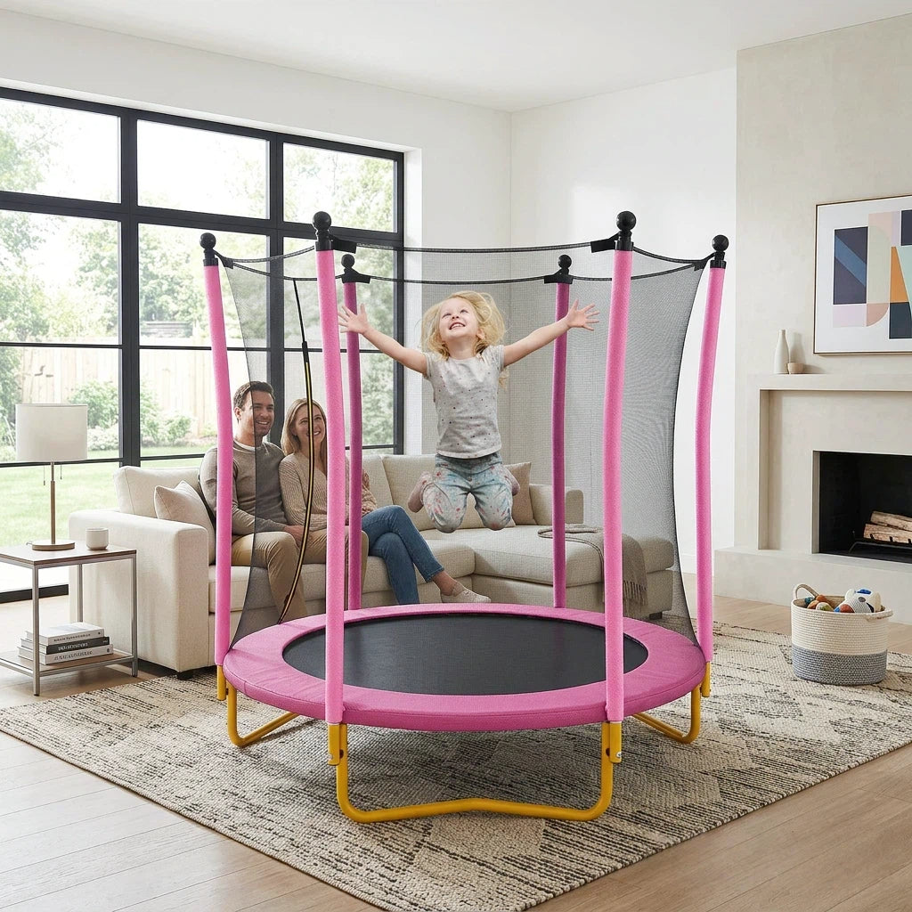 5.5 FT Kids Trampoline With Safety Net, Indoor Outdoor Toddler Trampoline With Enclosure, U-Shaped Stable Legs, Foam Padded Poles, Mini Trampoline For Kids