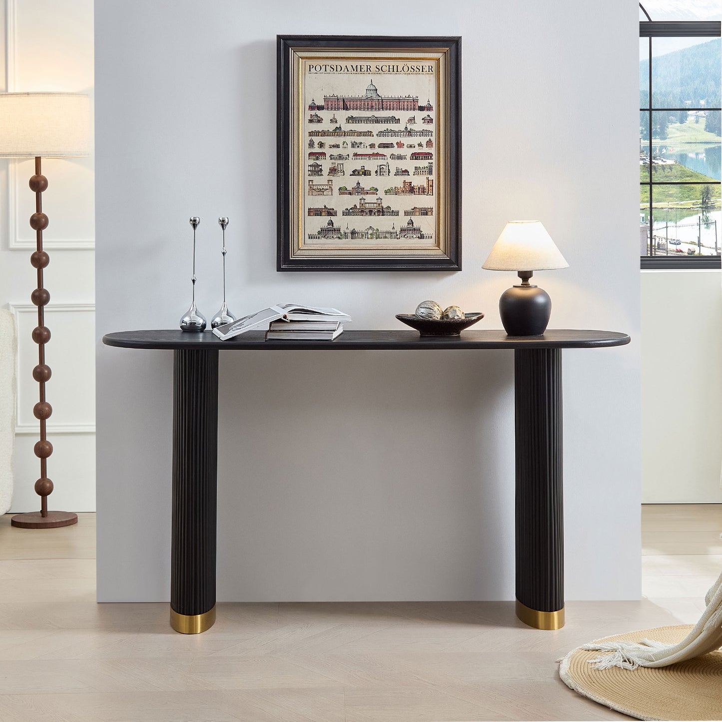 Length 59.1 Inch Entryway Table For Living Room,Narrow Console Table With Unique Stainless Steel Legs Design, Modern Design MDF Sofa Table Entrance Table For Hallway, Entrance,Apartment,Black