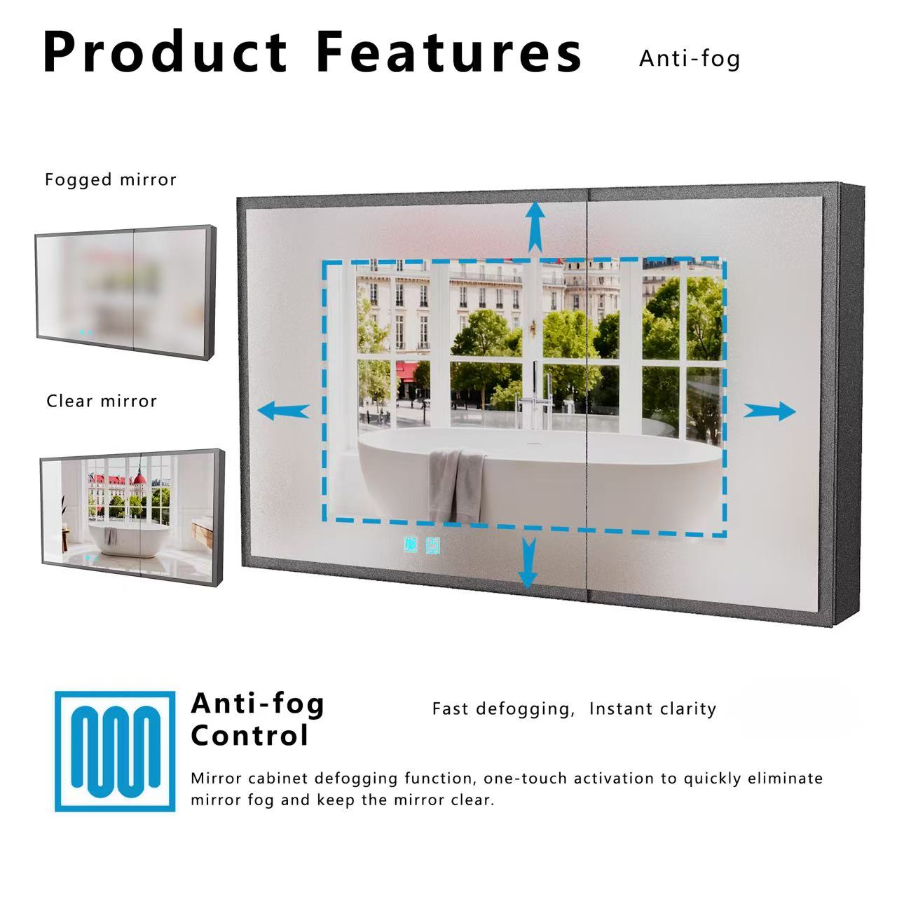 LED Bathroom Medicine Cabinet With Single-color White Light,Anti-fogging ,Easy To Install Aluminum Cabinet. 39.37x23.62 Two Door