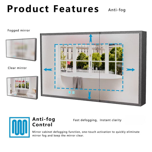 LED Bathroom Medicine Cabinet With Single-color White Light,Anti-fogging ,Easy To Install Aluminum Cabinet. 39.37x23.62 Two Door