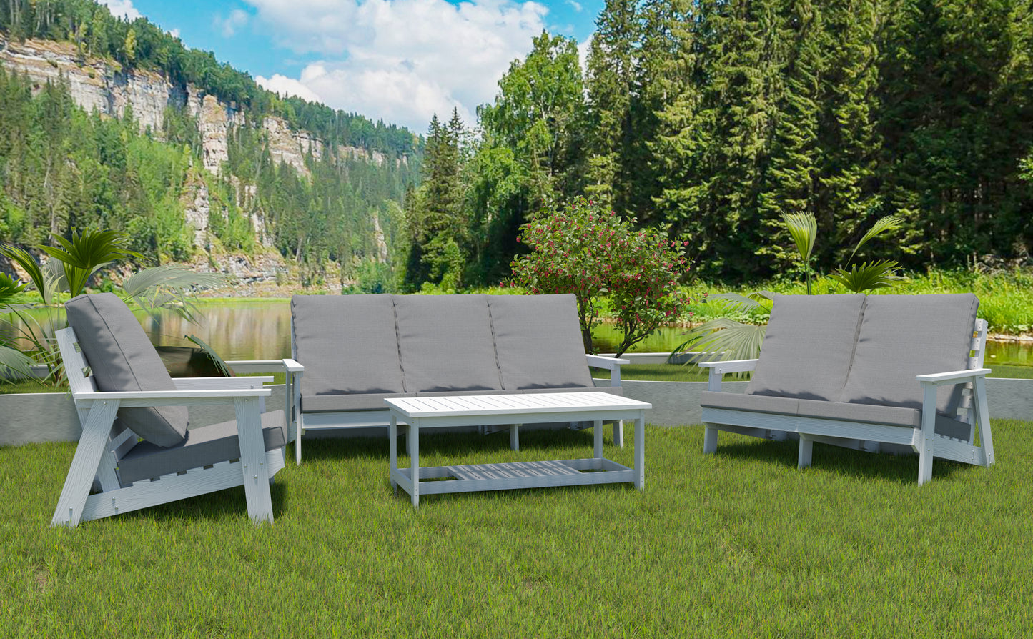 HIPS Loveseat With Cushion, Wood Grain Outdoor Garden Sofa,White Grey