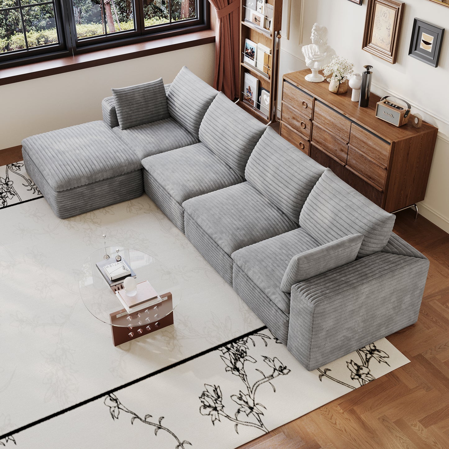 134  Cloud Sofa,Corduroy Fabric,Deep Seat Couches,Double-layer Design,Removable  Cushion,No Assembly, DIY Combination For Living Room, Bedroom,Conference Room ,Apartment,Grey