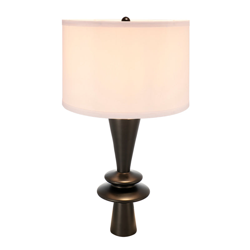 D15x26.7  Black Aluminum Table Lamp With Two Varying Round Accents And White Drum Shade Lamp Shade Assembly Required
