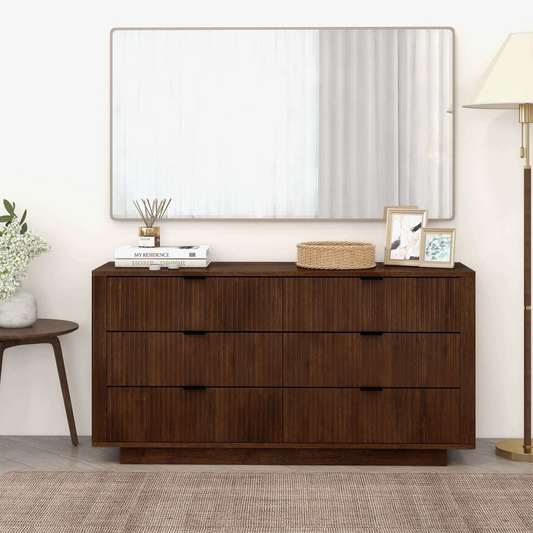 Lola Mid Century Modern Walnut Dresser With 6 Drawers,TV Stand For Living Room, Dresser For Bedroom Chest Of Dresser, Storage Organizers Units, Nightstand For Bed