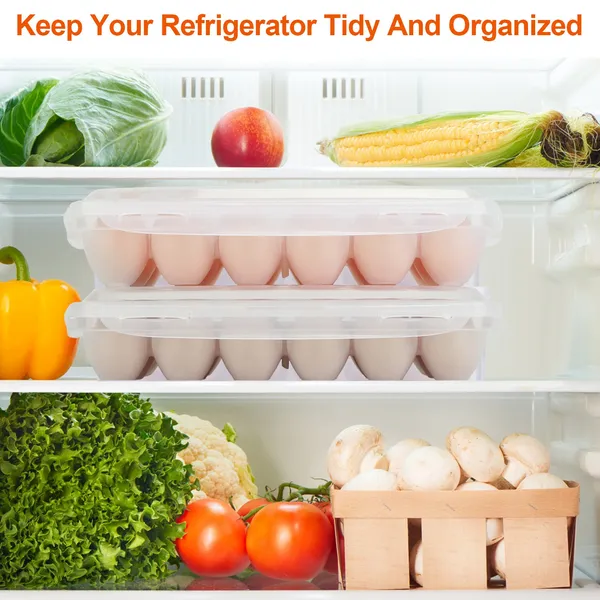 2Pcs Plastic Egg Holder Stackable Egg Storage Box Egg Rack For Refrigerator 18 Cavity Per Container Dishwasher Safe