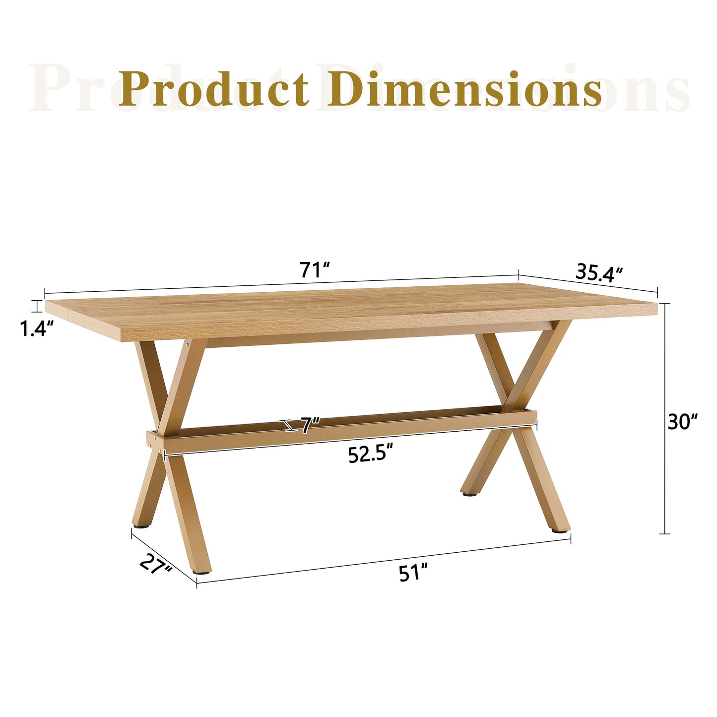 71   35.4 Inch Wood MDF Splicing Desktop, Light Wood MDF Splicing Desktop, Wood Sprayed Metal X-shaped Bracket Dining Table. The Modern Minimalist Restaurant Table Can Accommodate 6-8 People.
