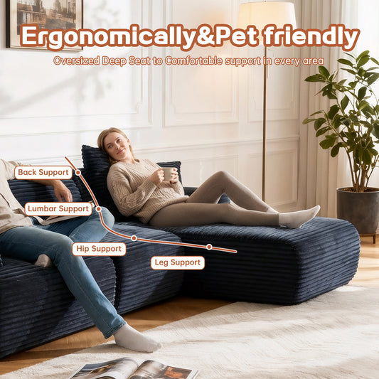 105'' Modular Sectional Sofa Couch ,Boneless Couch, Compressed Couch, Detachable And Washable, Replaceable Sofa Cover, Modern Woven-Textured Upholstery, Convertible L-Shaped Design For Living Room
